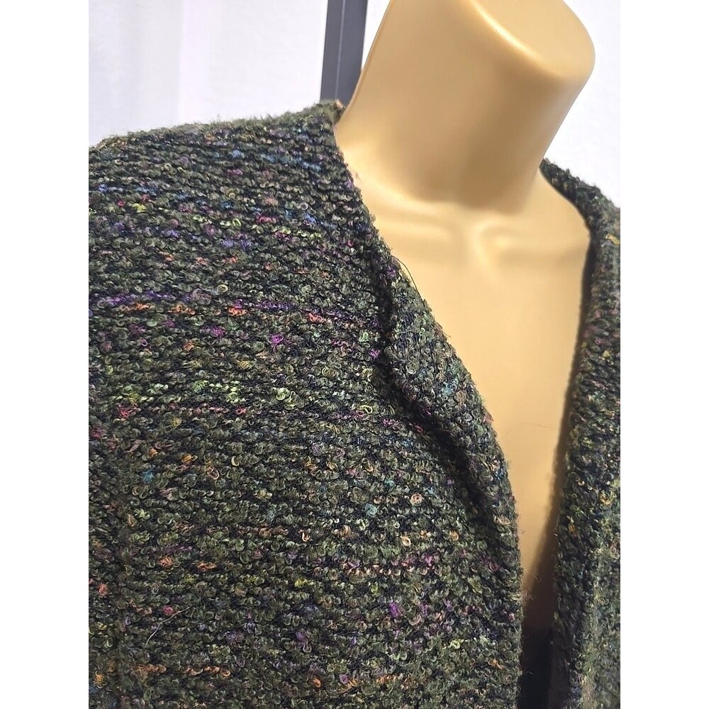 Vtg Chads Place Cardigan Womens Sz 8P Green Marled Knit Minimalist Office Career